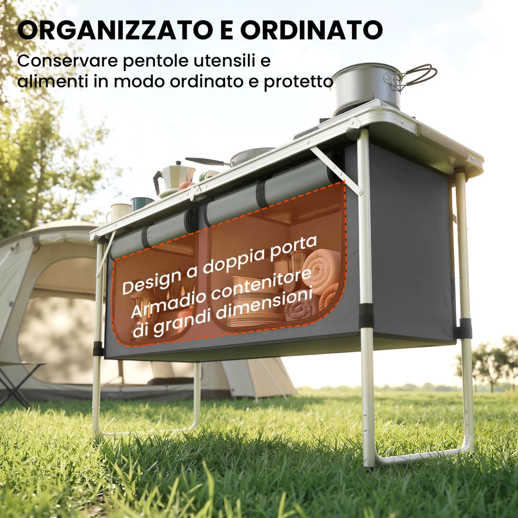 Tavolo da Campeggio Pieghevole con Armadietto ¨C zephmum ¨C Argento