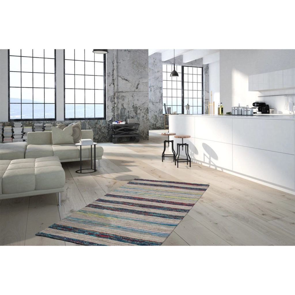 Tappeto Kilim Evita in lana e seta naturale e blu 120x170 cm