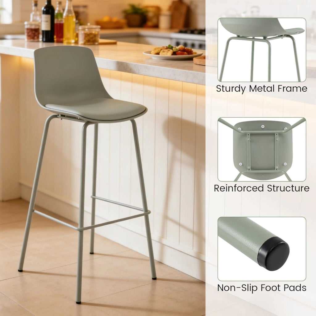 Sgabello bar con poggiapiedi e sedia da bar, set di 4 pezzi, con seduta imbottita e schienale ergonomico, seggiolone da cucina, sala da pranzo, banco, bistrot, verde