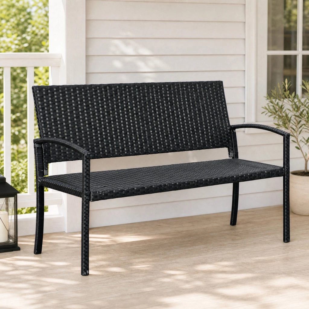 PANCA 2 posti in polyrattan nero con struttura in acciaio