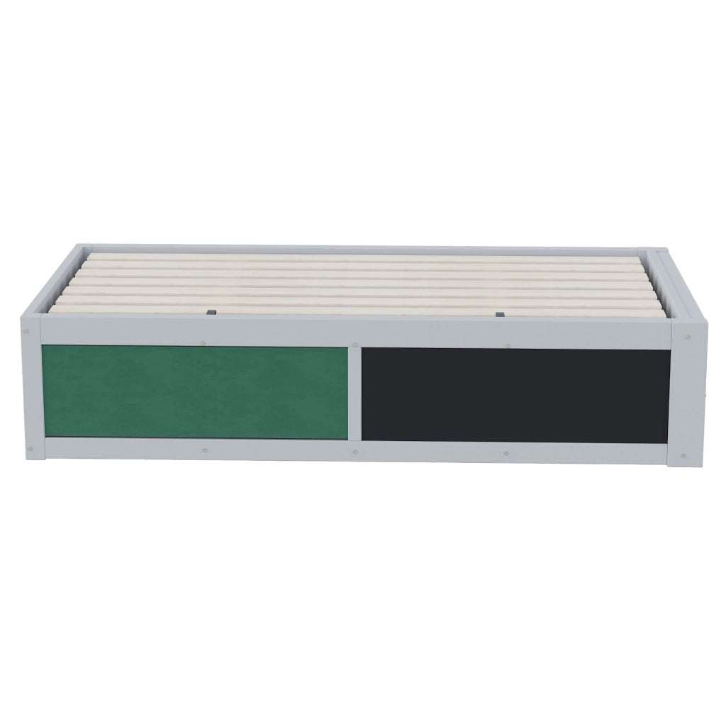 Letto Singolo in Legno 90x200 cm per Bambini Grigio con Contenitore Idraulico e Lavagna