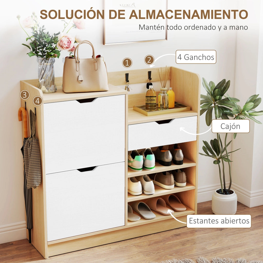 Scarpiera con cassetto e appendiabiti ¨C Minimal ¨C legno multistrato bianco 80x30x90