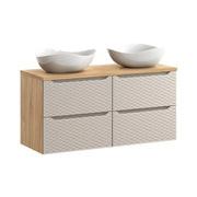 Set da bagno YOKA beige: 2 mobili sotto lavabo 60 cm + piano per lavabo + 2 lavabi
