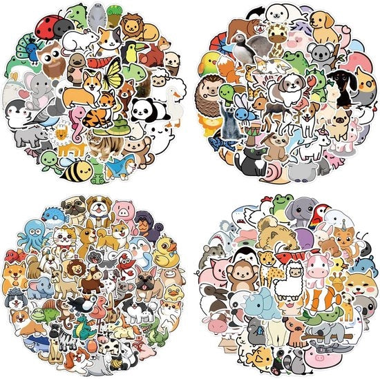 Sticker per Animali 200 pezzi - Set di Sticker Carini - PVC Idrorepellente - Per Olii di Bicicletta/Porta Laptop - Regalo Perfetto - Utilizzo Sostenibile - Stickers