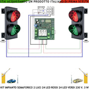 Semaforo Parcheggio Kit Semafori Orientabili IP65 Due Luci Con 24 Led Rossi e 24 Led Verdi CE Centrale Funzioni Automatiche a Tempo Regolabile da 8 a 120° Alimentazione 230 V 3W Transito Condominiale