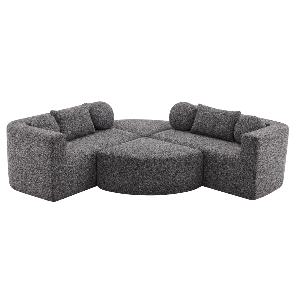 Divano angolare modulare 292x165x68 cm in ciniglia nera, trasformabile -