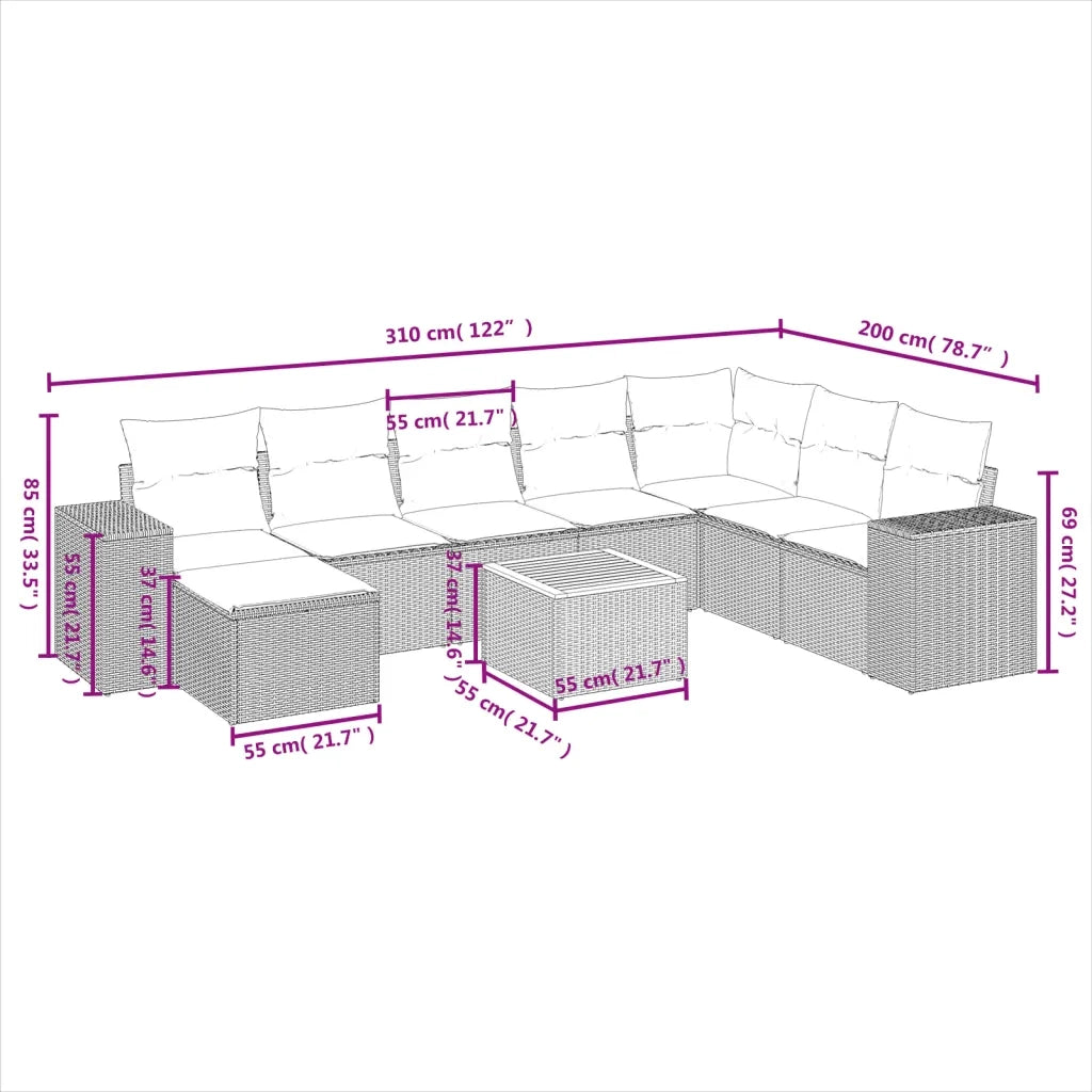 Set Divani da Giardino 9 pz con Cuscini Nero in Polyrattan 3257910