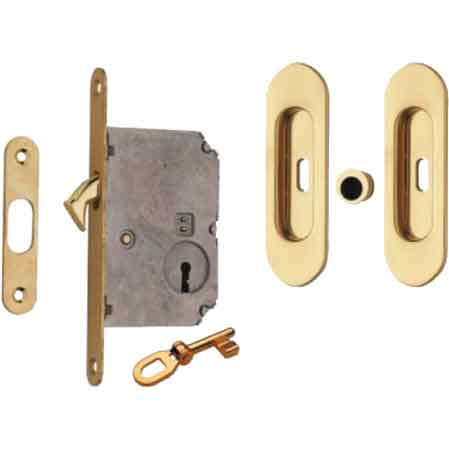 KIT PER PORTE SCORREVOLI CON CHIAVE E NICCHIA OVALE E50 -  Cromo satinato
