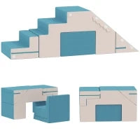 Set 2 Costruzioni Morbide per Bambini, in Ecopelle e Schiuma, 131x39x44 cm, Beige e Blu
