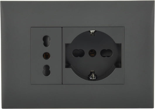 KIT PRESA BIVALENTE-ITALIANA/TEDESCA CON SUPPORTO E PLACCA ELECTRALINE Colore nero - ELECTRALINE
