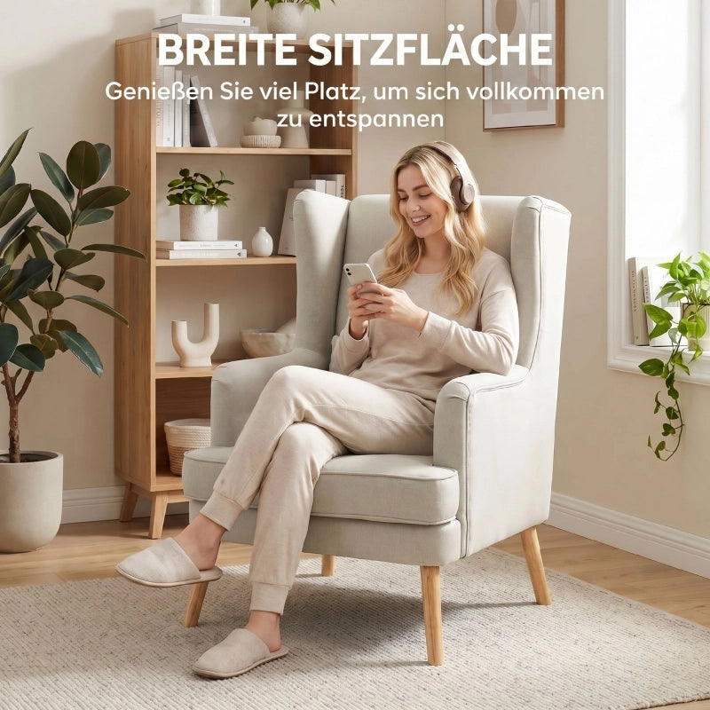 POLTRONA con schienale alto e cuscino lombare, tessuto effetto lino, Beige