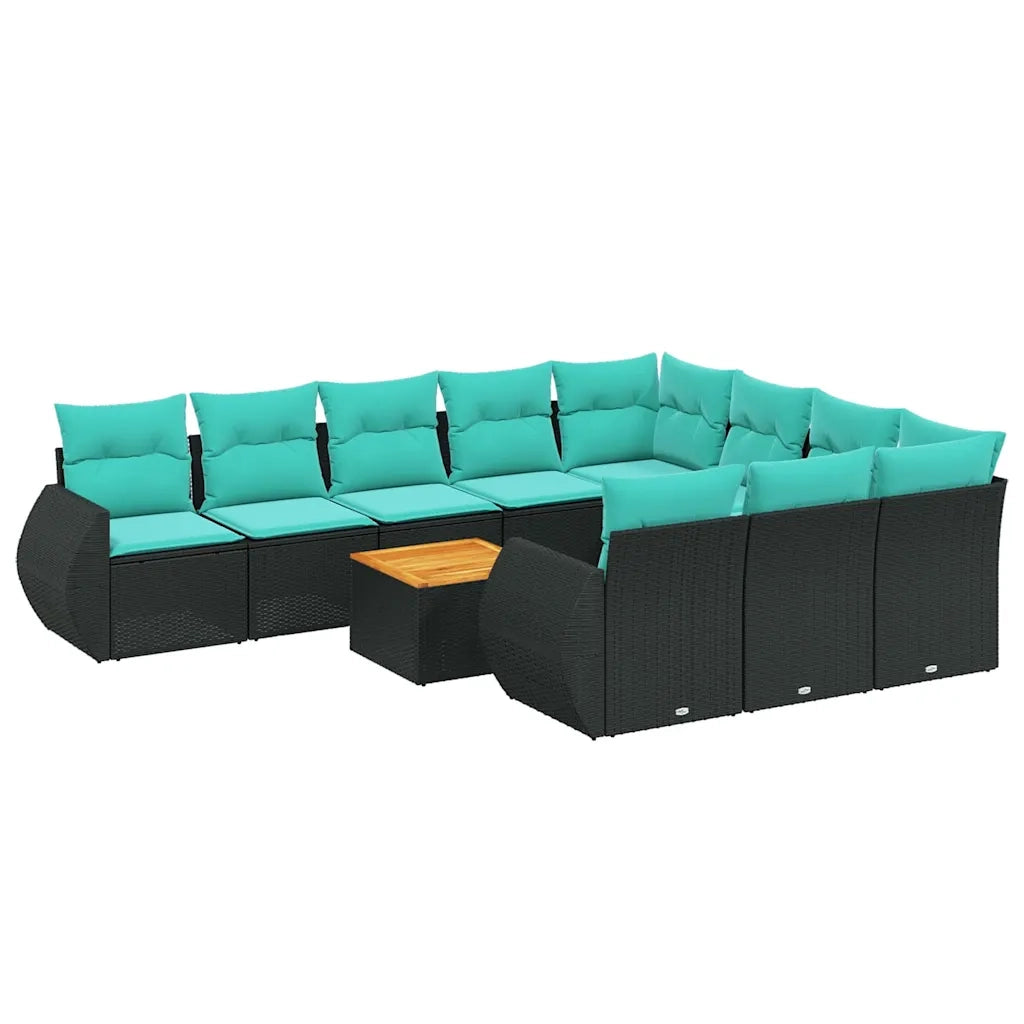 Set Divani da Giardino 11 pz con Cuscini Nero in Polyrattan 3225182