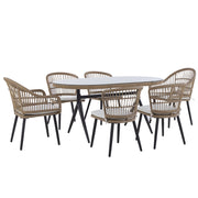 Set da bistrot da 3 pezzi in rattan sintetico marrone con gambe a forcina in metallo Nero piano in vetro