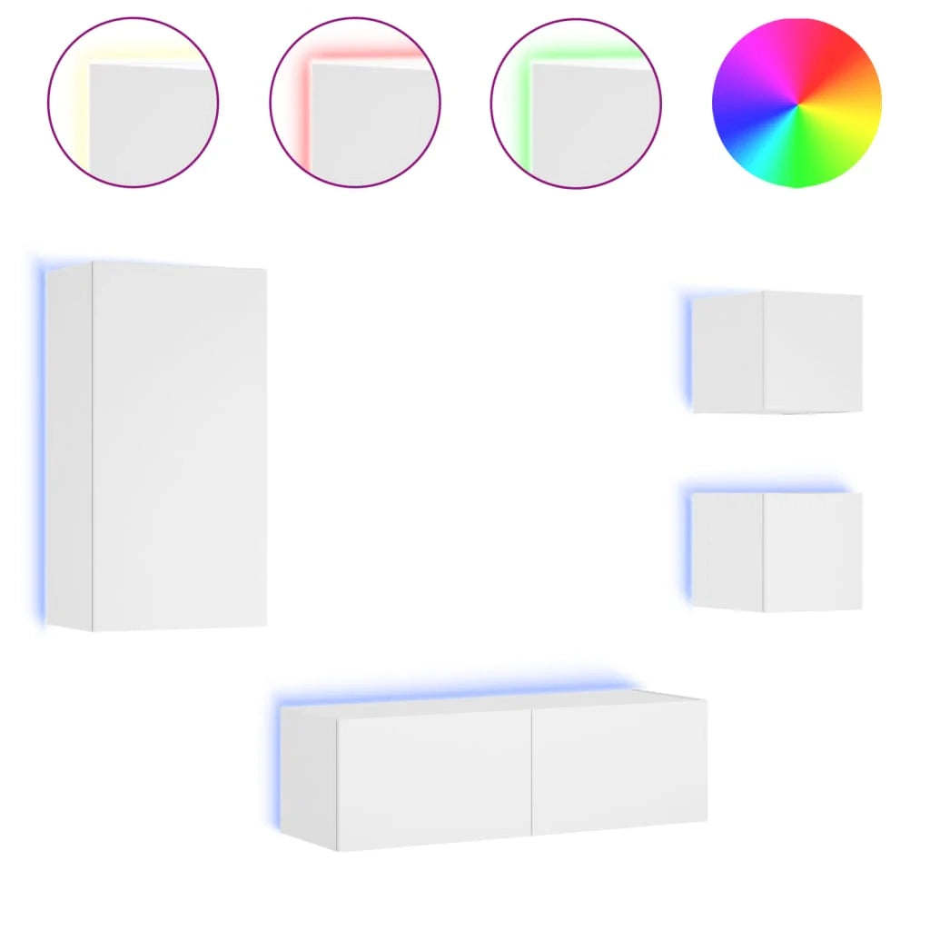 Mobile TV multimediale scaffale TV credenza mobile TV sala da pranzo soggiorno camera da letto montaggio a parete x 4 pezzi con luci LED bianco 02_0028209
