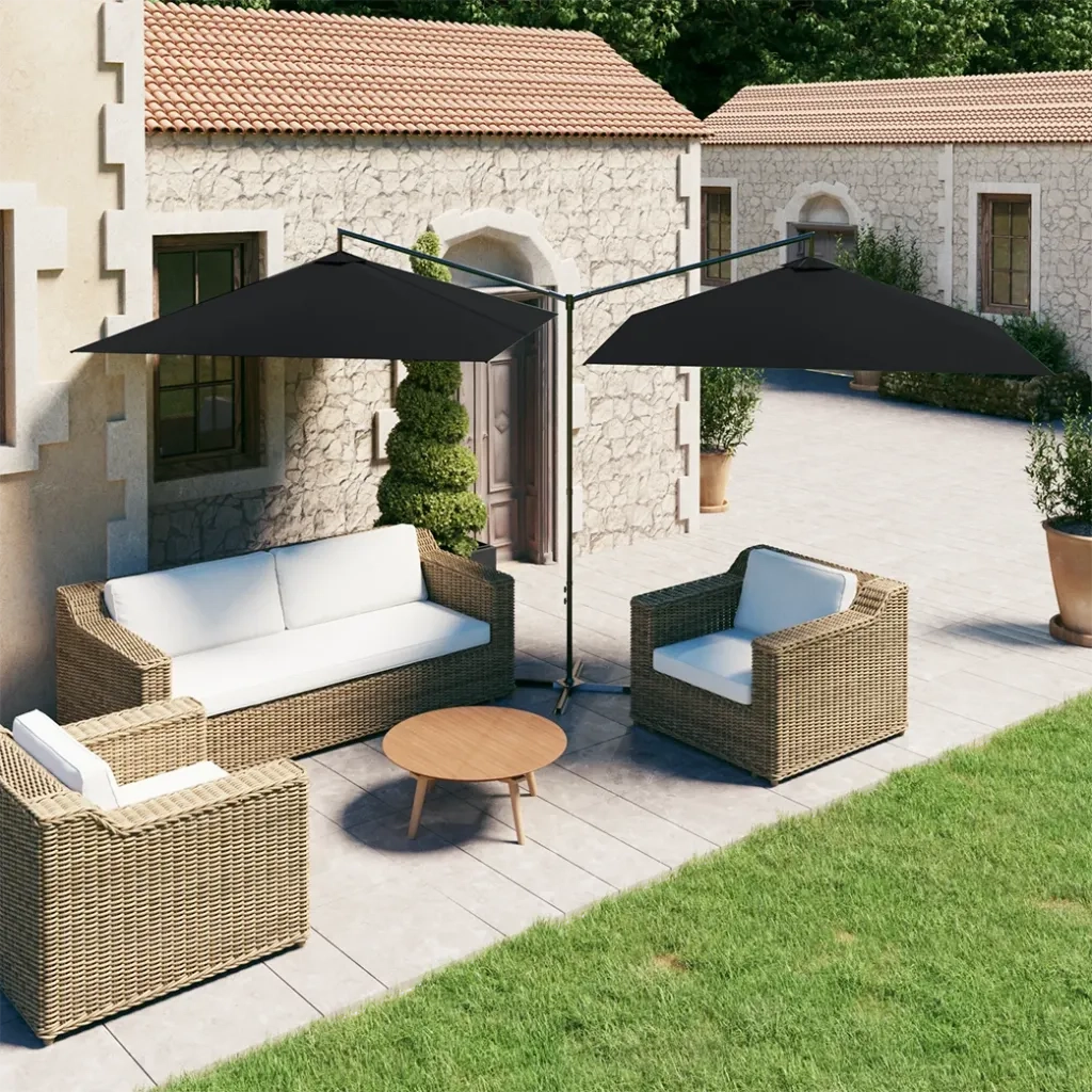 Ombrellone Doppio-Ombrellone da giardino con Palo in Acciaio Nero 600x300 cm