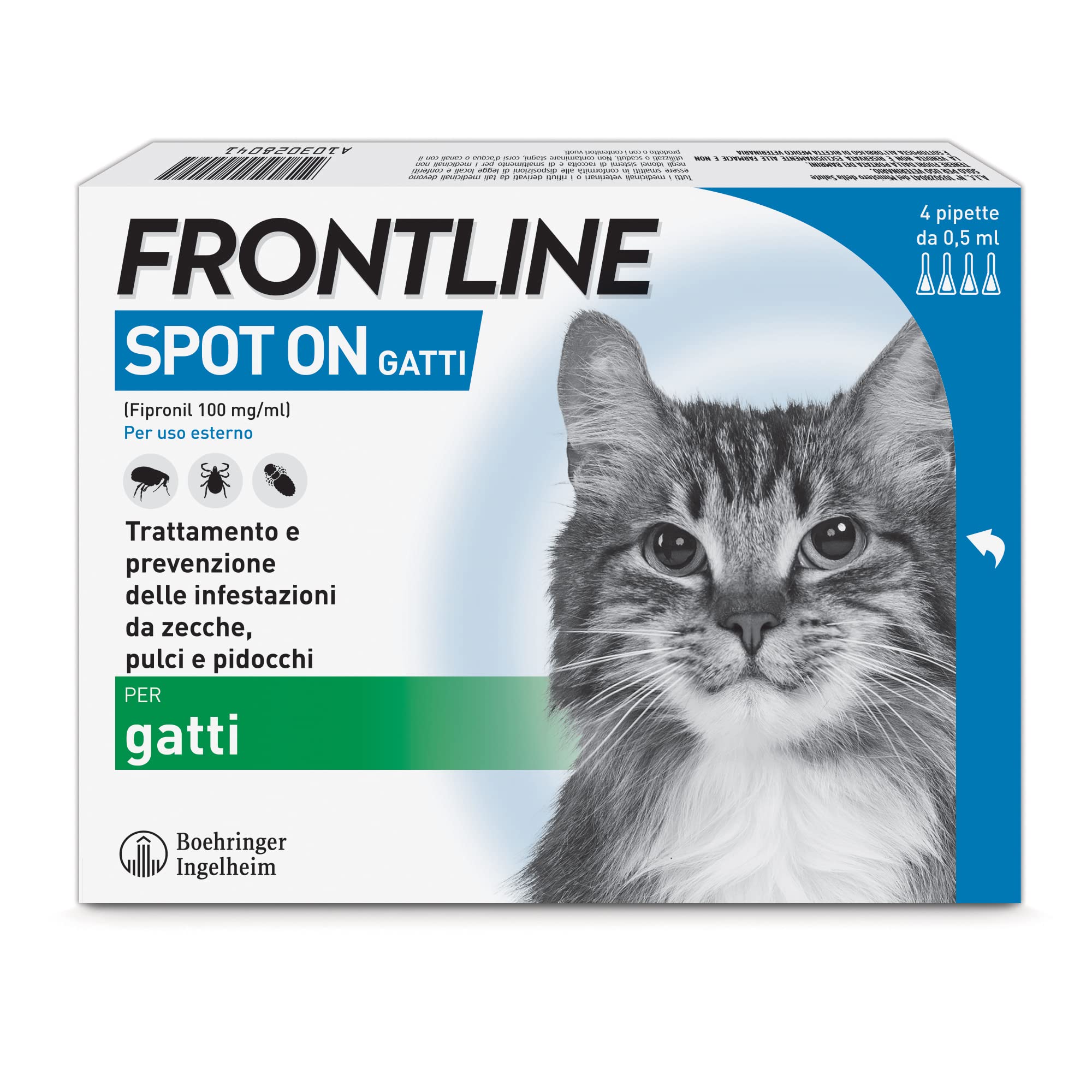 ANTIPARASSITARIO 'SPOT ON' FRONTLINE  Per gatti - 3 Pipette - FRONTLINE