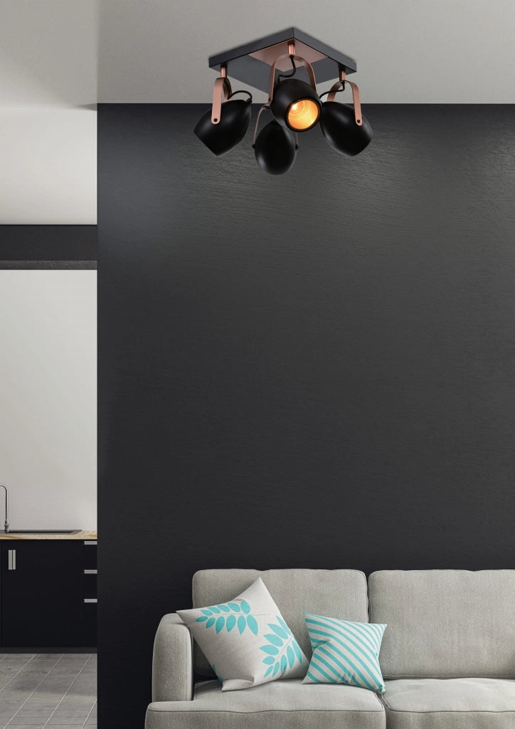Plafoniera Candellux Anica 4xE14 rame/nero 32cm metallo