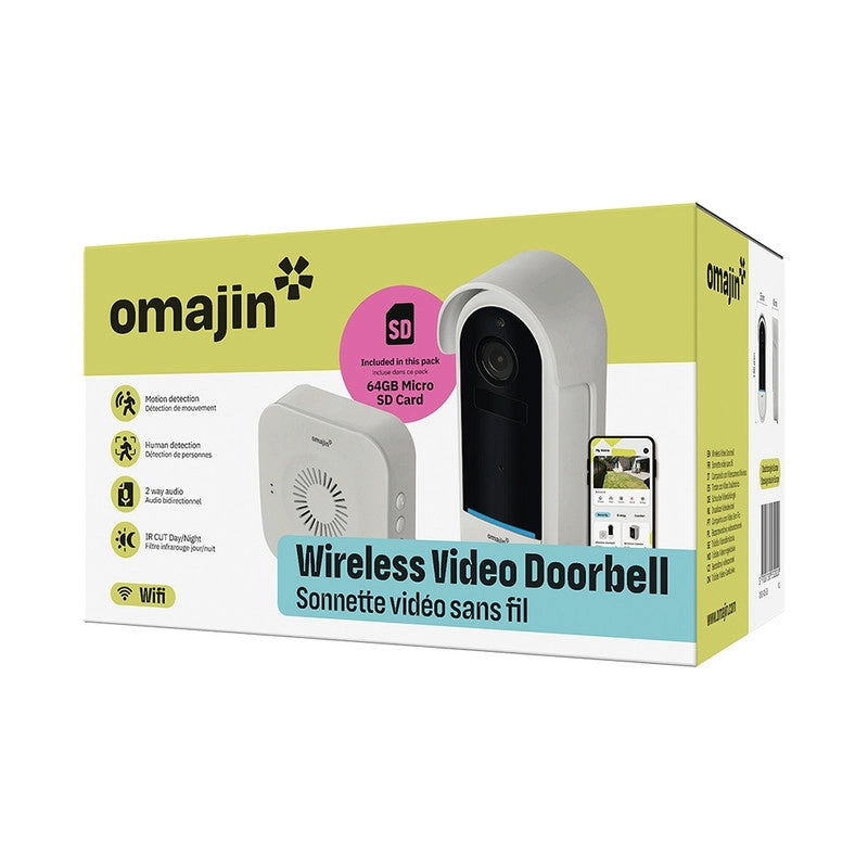 OMAJIN by Netatmo Campanello Intelligente 2K wireless. batteria. suoneria inclusa. rilevamento movimenti/persone. IP65. monitoraggio zone. audio bidirezionale. archiviazione SD/Cloud. OVD-01