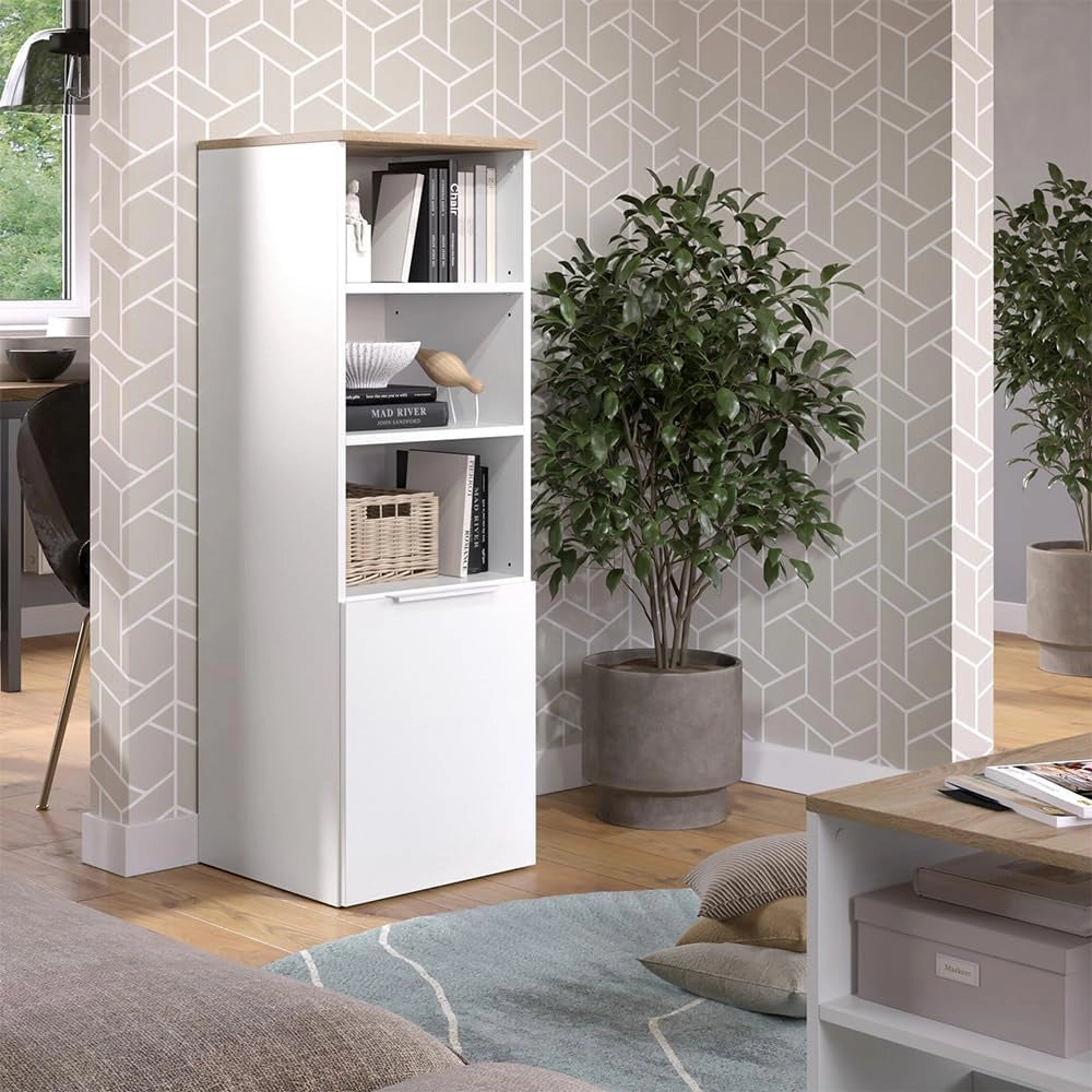 Armadio universale Wido, Bianco/Sonoma, 40.2 x 120 cm con una porta, adatto per la conservazione di oggetti domestici