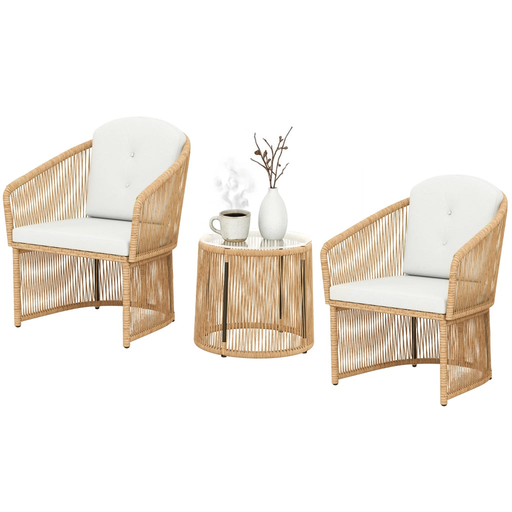 Set Giardino Esterno 2 Posti con Tavolo e Sedie ¨C Zephmum ¨C Resina Intrecciata, Cuscini, Colore Crema