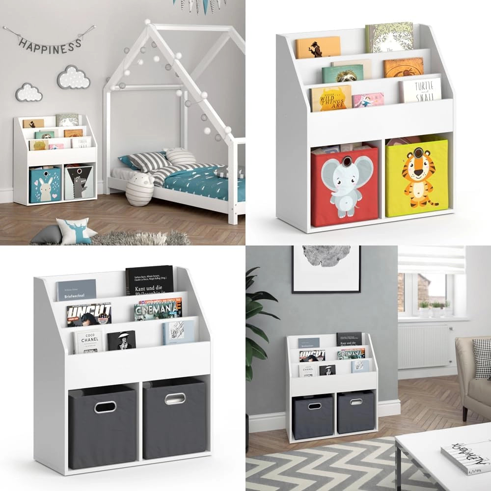 Libreria bambini Luigi, Bianco, 72 x 79 cm Senza box pieghevole, combinabile per riporre libri e giocattoli