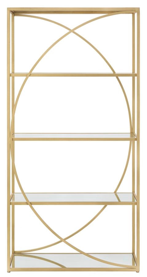 Libreria Glamy 90x38x180 cm in Ferro MDF e Specchio Oro