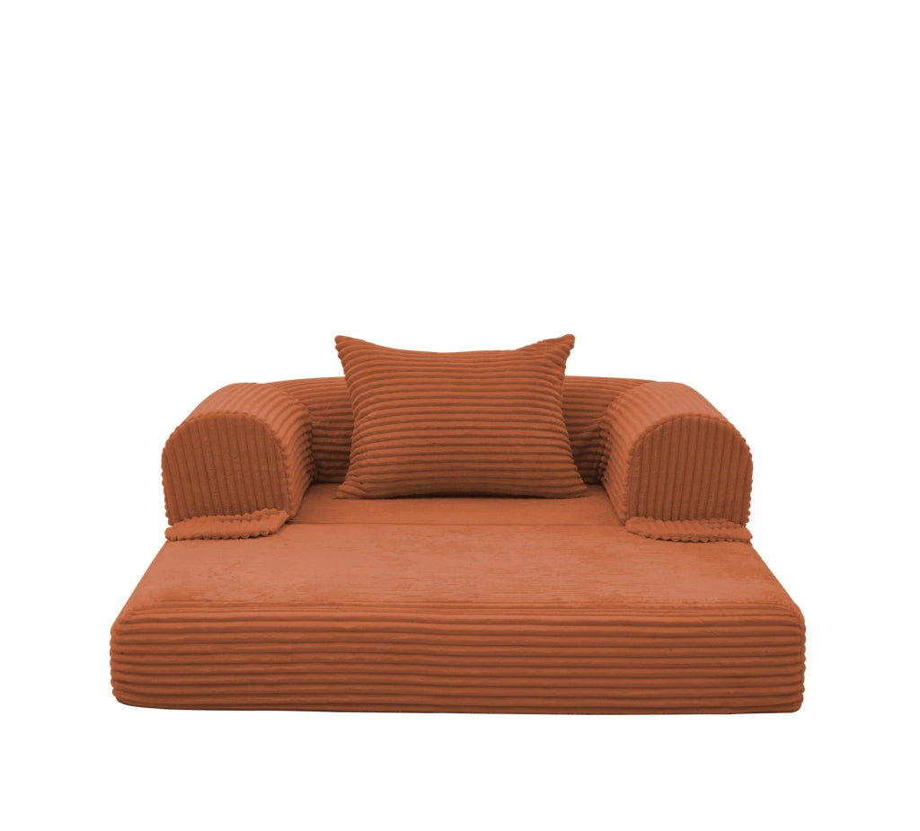 Poltrona letto singola pieghevole in velluto a coste arancione
