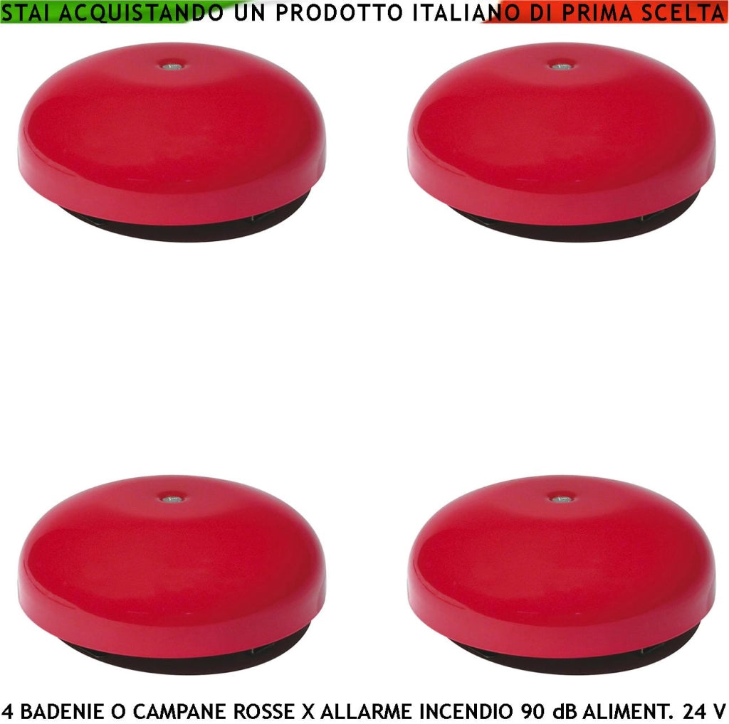 ALLARME INCENDIO CON BADENIA ELETTROMECCANICA ROSSA 4 PEZZI ALIMENTAZIONE 24 VCC RIPETONO SEGNALAZIONI E QUALSIASI AVVISO