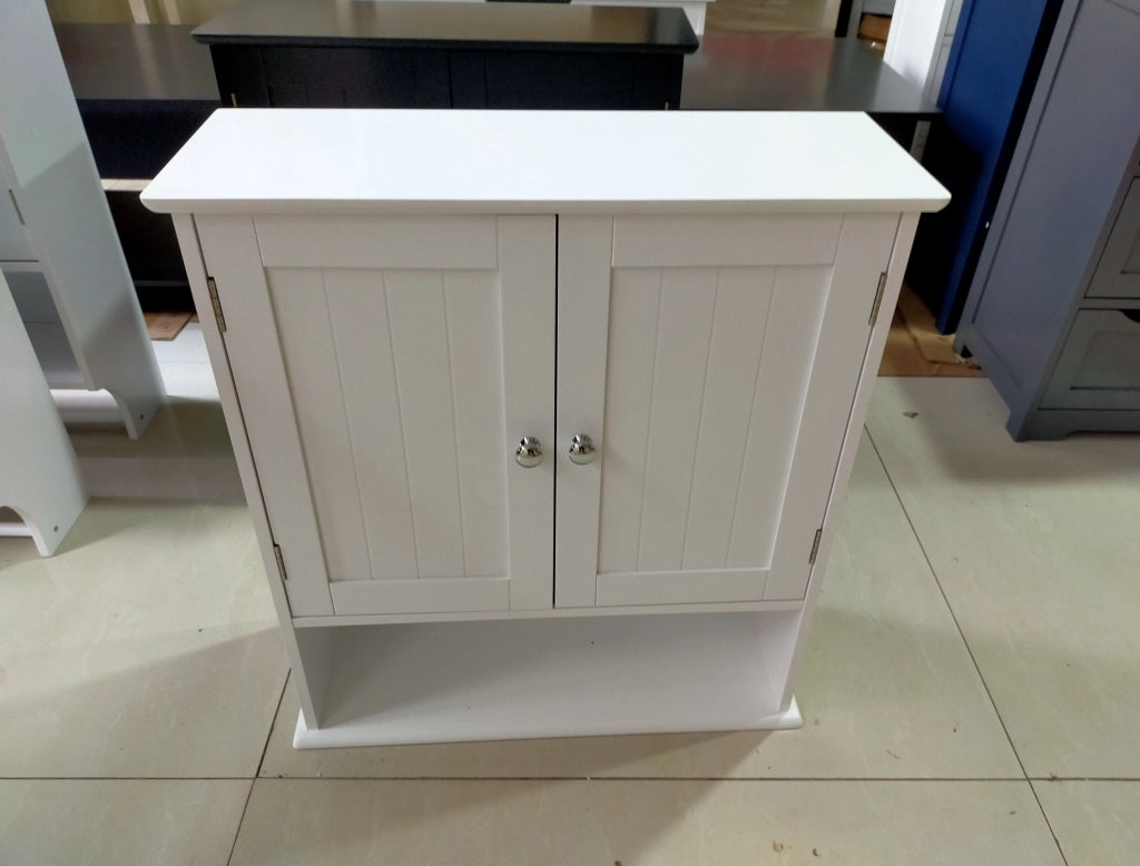 Armadietto da bagno sospeso bianco in MDF con ripiani regolabili