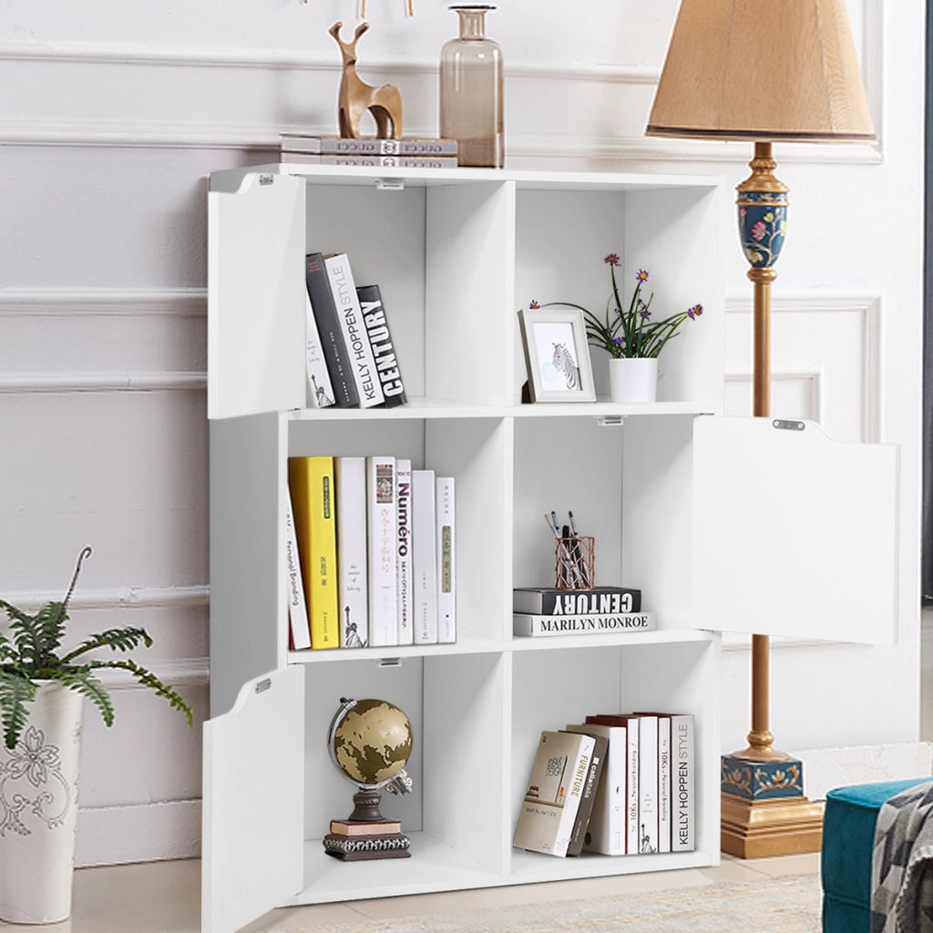 Armadietto con 6 cubi e ante di legno, Espositore per casa ufficio libri giocattoli e decorazioni-Librerie