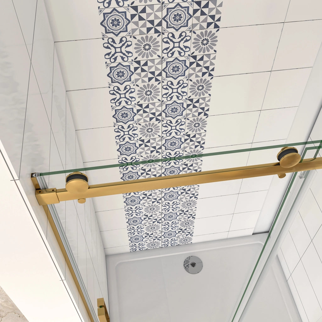 Box Doccia Per Nicchia Porta Scorrevole Ingresso Laterale in Vetro 8 mm Temperato Trasparente Anticalcare Telaio Cromato Lucido Finitura Oro 100x195 cm