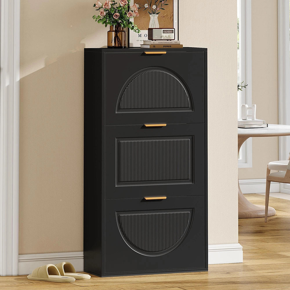 Armadio per scarpe stretto a 3 ante - Xylo - 60x24x114 cm - Nero