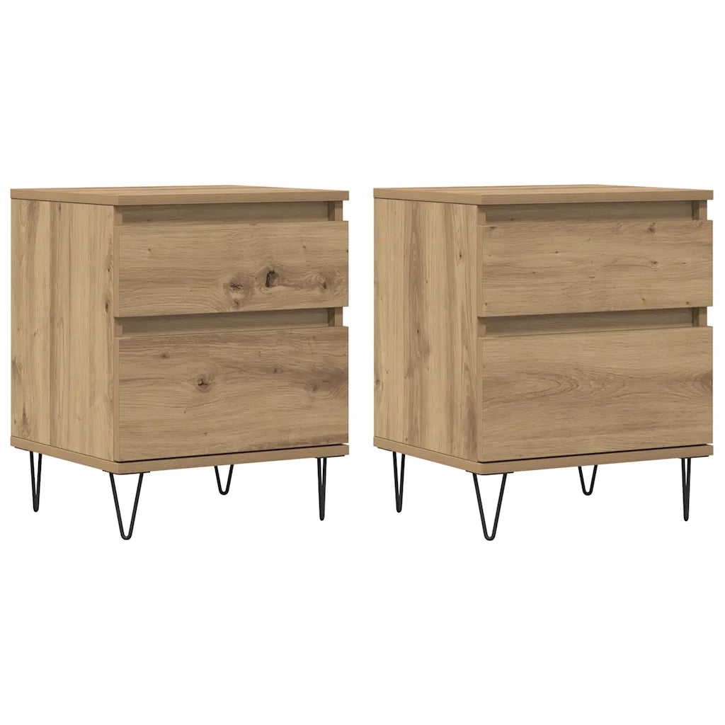 Set di 2 Comodini | Armadio da Notte | Mobiletto da notte Rovere Artigianale 40x35x50 cm Legno Multistrato