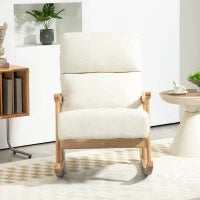 Poltrona Dondolo, Rivestimento in Tessuto Vellutato, Schienale Ergonomico, Capacità di 120 kg, 65L x 90P x 98H cm, Crema