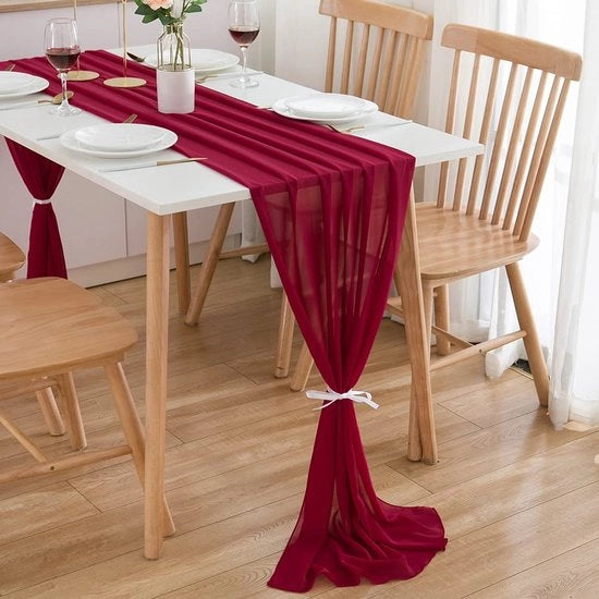 Tessuto chiffon in rosso (70 cm x 550 cm), decorazione da tavola con disegno di vino rosso, decorazione da tavola rossa per compleanni, matrimoni, comunioni, rosso bordeaux, 5 m