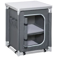 Mobile Cucina da Campeggio con 2 Mensole e Sacca di Trasporto, in Alluminio e Tessuto Oxford 60x49x70cm Grigio