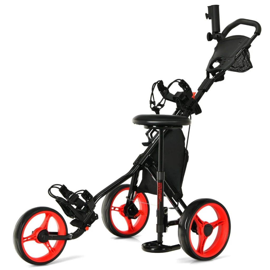 Carrello da golf pieghevole con seduta regolabile 129,5 x 75 x 101,5-119,5 cm ergonomico e pratico in ferro rosso 20_0020605