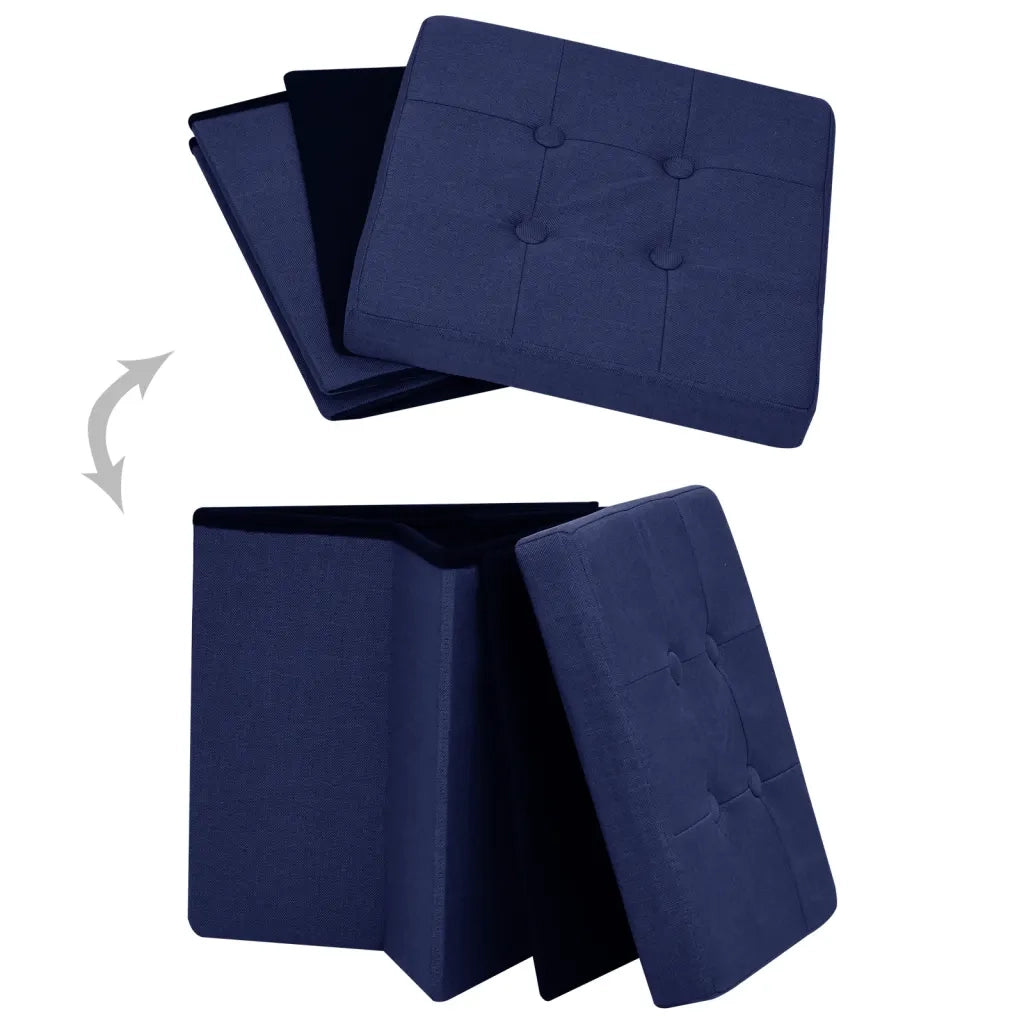 Sgabello con Contenitore Pieghevole Blu in Simil Lino CFW4785356