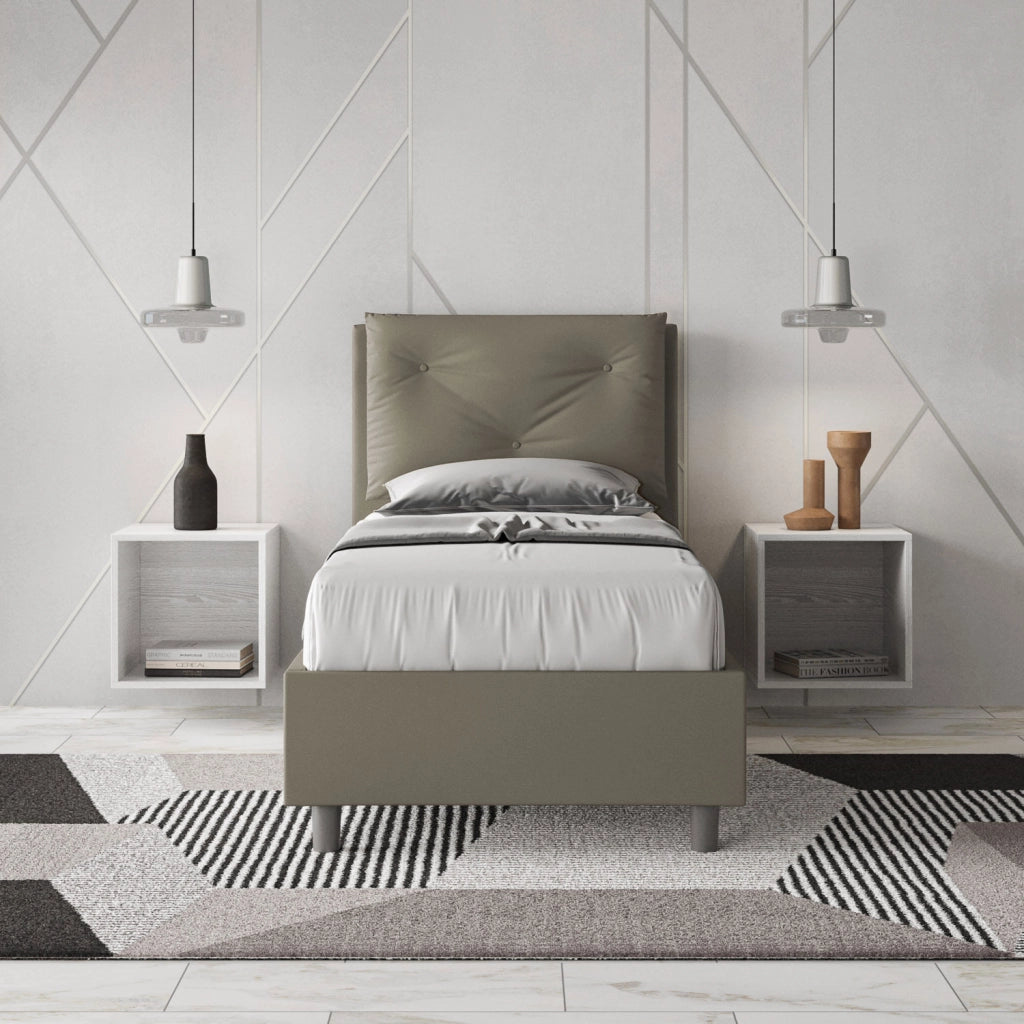 BS COM Letto singolo senza rete imbottito 80x190 similpelle cappuccino