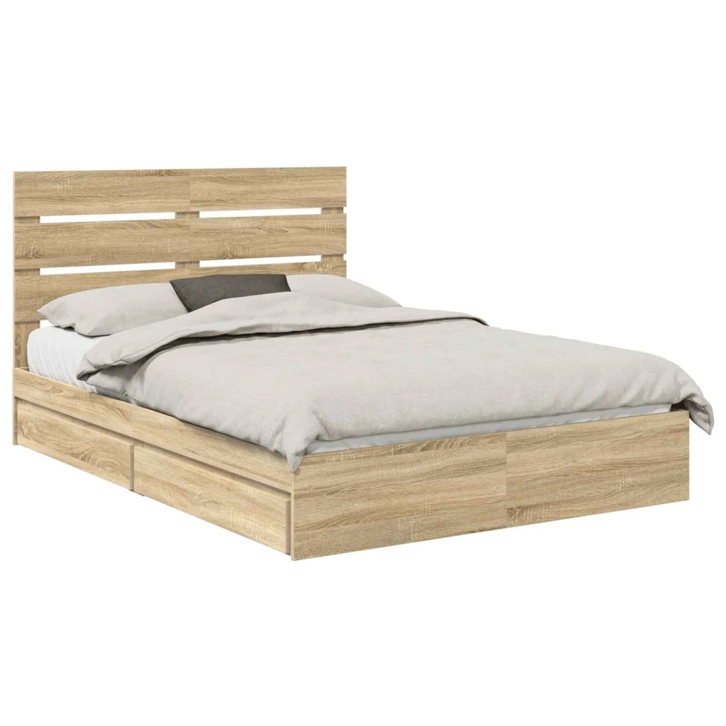 Letto con Contenitore con testiera Rovere Sonoma 140 x 200 cm