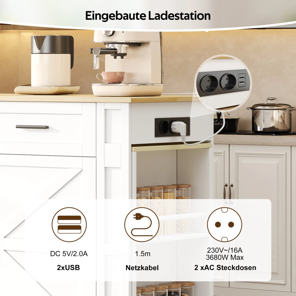 ISOLA CUCINA 130(205)x50x93 cm con prese, MDF Bianco/Legno