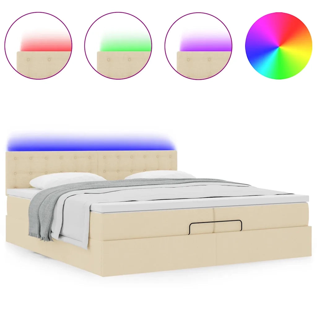Struttura Letto Pouf con Materassi Crema 200x200 cm in Tessuto 3312504