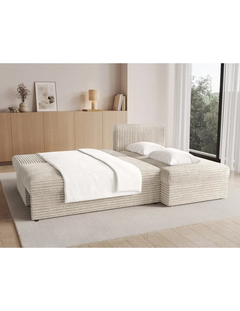 Divano ad angolo Beige chiaro 3 posti con contenitore per biancheria 206x90x146cm GINA