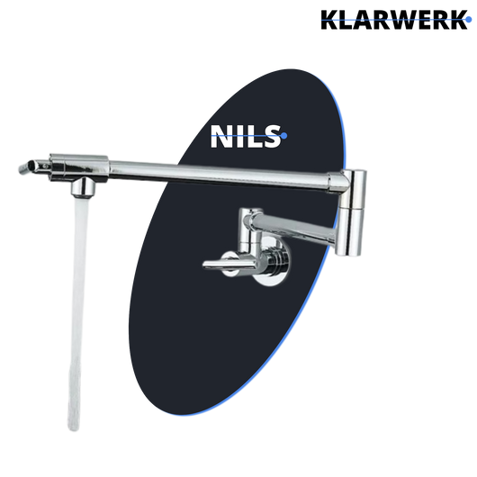 NILS | Rubinetto per acqua fredda a parete monoforo cromato | cucina professionale in acciaio inox | Parete pieghevole  con rubinetto pieghevole