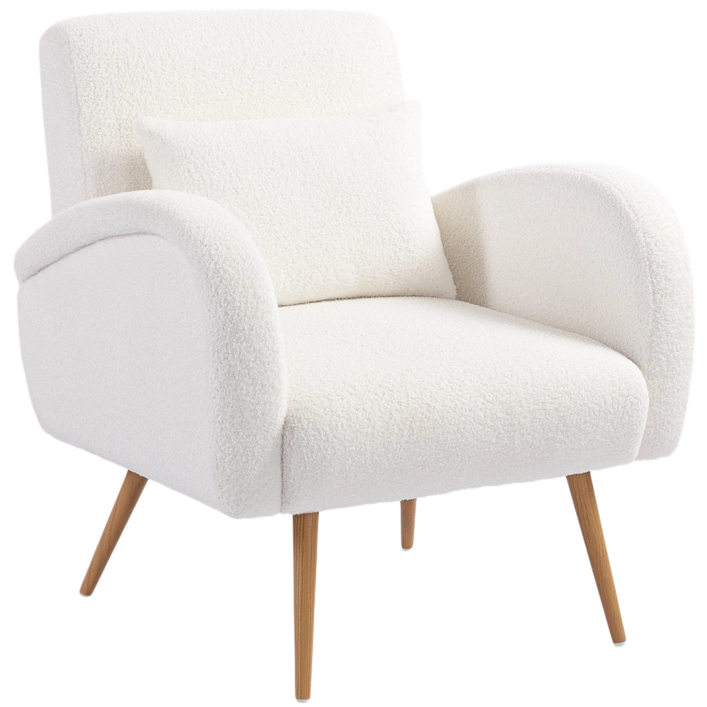 Poltrona imbottita con rivestimento in boucl¨¦ e cuscino lombare ¨C Zephmum ¨C Crema metallo