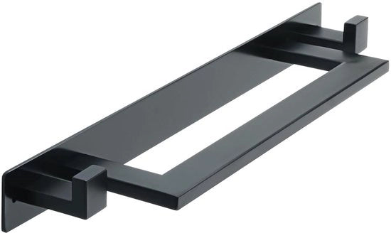 44CM regolatore di asciugamani con gancio, regolatore di asciugamani chiuso senza fori, regolatore di asciugamani in acciaio inossidabile 304 per installazione a parete con viti nascoste, nero, con gancio