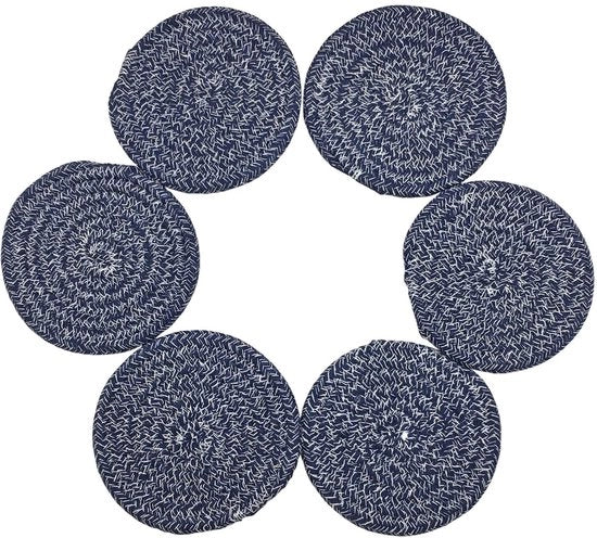 Sottopiani 6-pack a intreccio e a trama per bevande, decorazione da tavola assorbente moderna, sottopiano da regalo, bevande calde e fredde, scelta ideale (blu marino)
