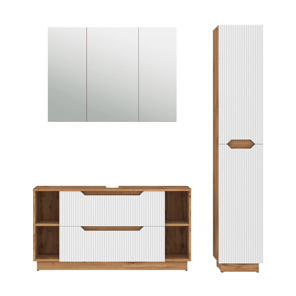 Vicco Set di mobili da bagno Rovere/bianco a strisce 3 parti