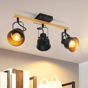 ZMH Faretto da Soffitto Vintage 3 Lampade Nero 25W Attacco E14 Industriale Venatura Legno per Soggiorno Senza Lampadine