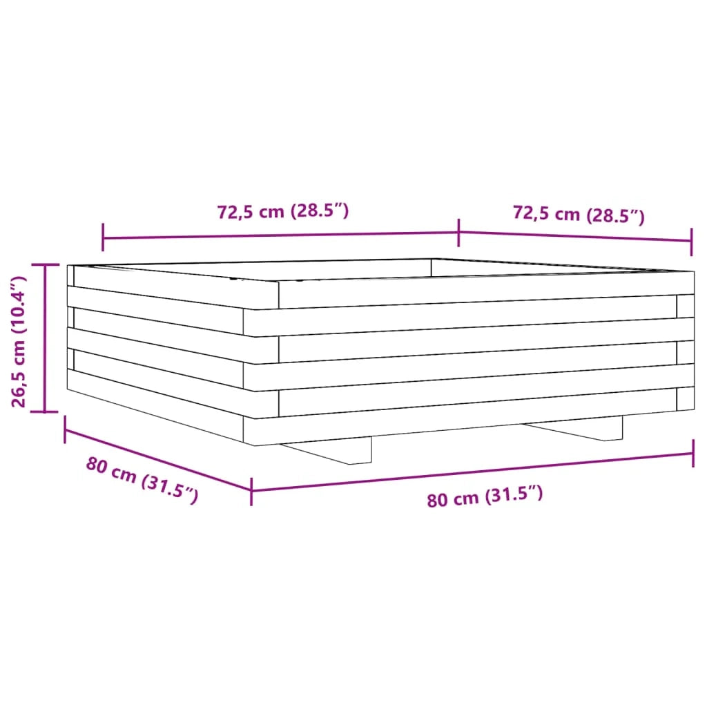 Fioriera rialzata per piante fiori terrazza giardino finitura a cera 80 x 80 x 26,5 cm legno di pino massiccio marrone 02_0038500